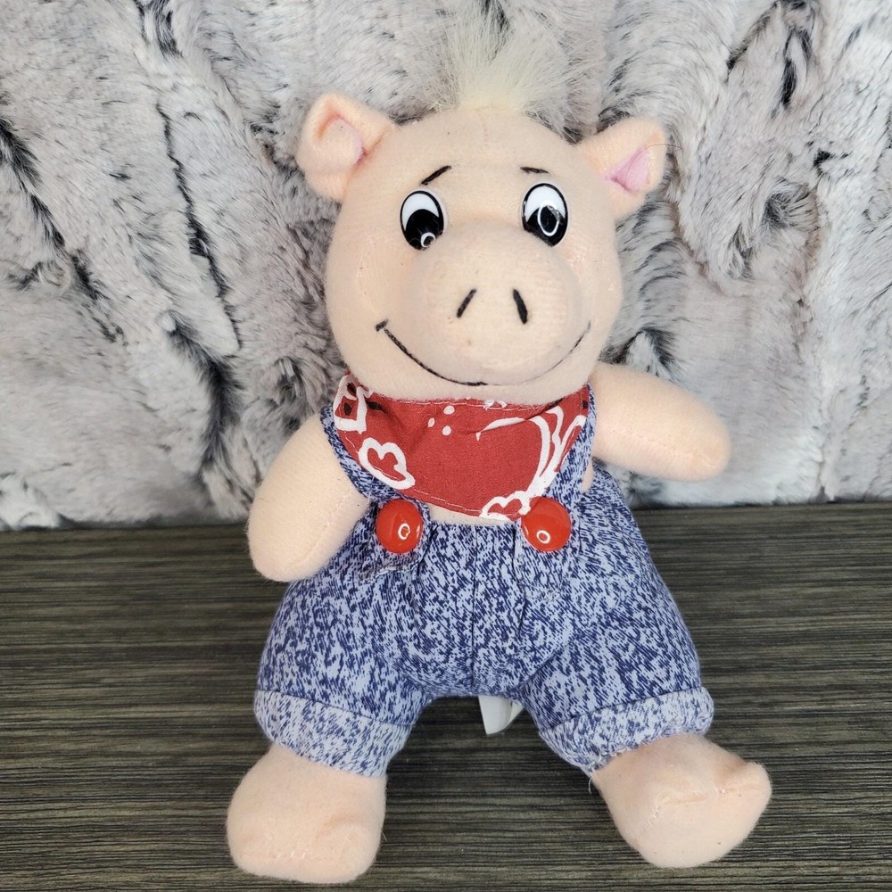 Vintage 1995 Play By Play Farmer Pig Overalls Red Bandana Plush Farmhouse Toy